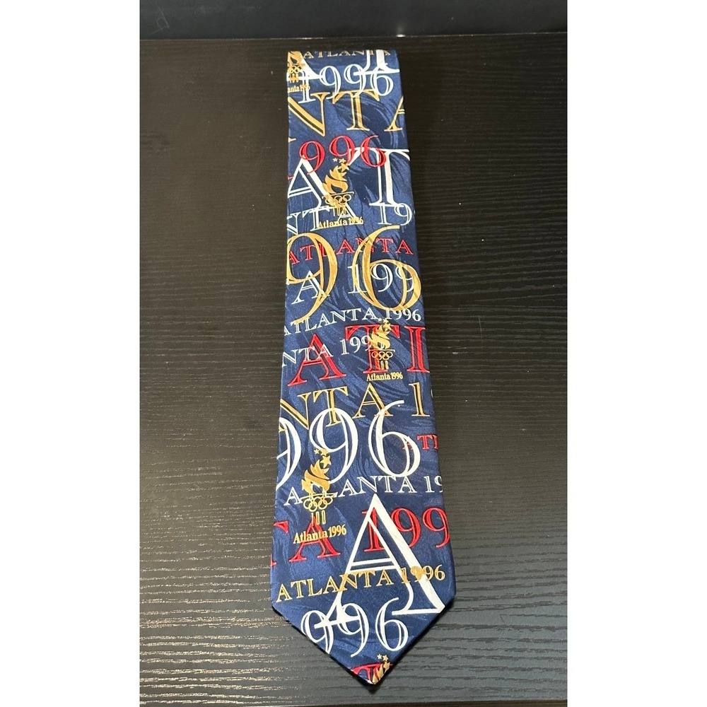 Vintage 1996 Atlanta Olympic Games RM Sport Tie Navy‎ Blue Centennial Collection